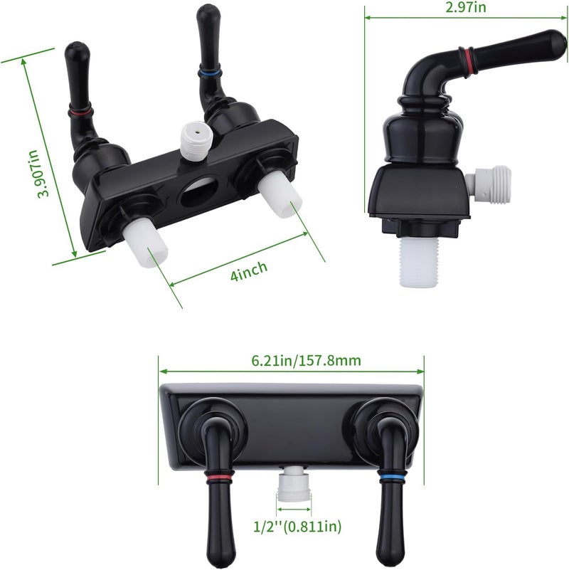 Liberflow Camper Shower Dual Faucet, RV Shower Faucet Replacement,RV Shower Faucet Valve Diverter with Winged Levers,Camper Bathroom Faucet Valve Diverter with Classical Handles (Black) - Image 2